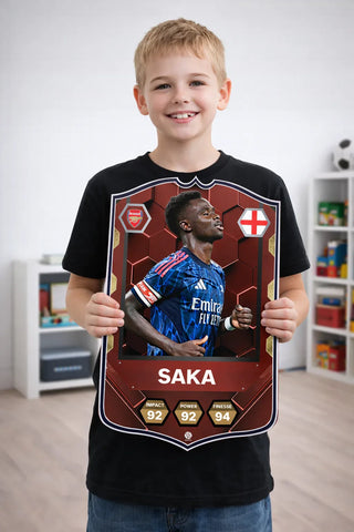 SPORTIFY CARDS
Pre-made Bukayo Saka Arsenal card printed on durable Foam PVC.
The heartbeat of Arsenal's new era. Saka has gone from Hale End academy graduate to one of the Premier League's most exciting players — a winger who delivers in the biggest moments and makes it look effortless. The player every young fan wants to be.
Premium 3mm foam PVC. High-resolution finish. UK and worldwide shipping. Starting from £15.
