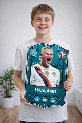 SPORTIFY CARDS
Pre-made Erling Haaland Manchester City card printed on durable Foam PVC.
The machine. Haaland smashed the Premier League single-season goal record in his first year at City and has not stopped since. A treble winner, a Golden Boot winner, and the most feared striker on the planet. When Haaland is in the box, the net is never safe.
Premium 3mm foam PVC. High-resolution finish. UK and worldwide shipping. Starting from £15.