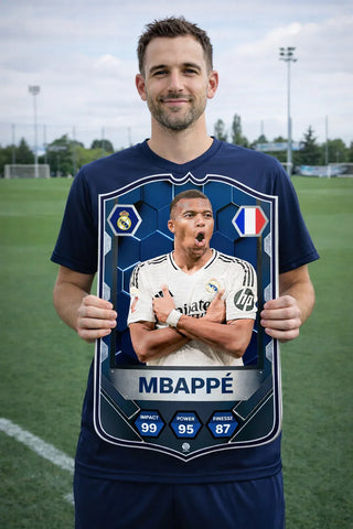 SPORTIFY CARDS
Pre-made Kylian Mbappé Real Madrid card printed on durable Foam PVC.
The fastest player on the planet and now the face of Real Madrid's future. A World Cup winner, a record-breaking goalscorer, and the kind of player who changes a game in a single sprint. This card captures the moment football's next era officially began.
Premium 3mm foam PVC. High-resolution finish. UK and worldwide shipping. Starting from £15.