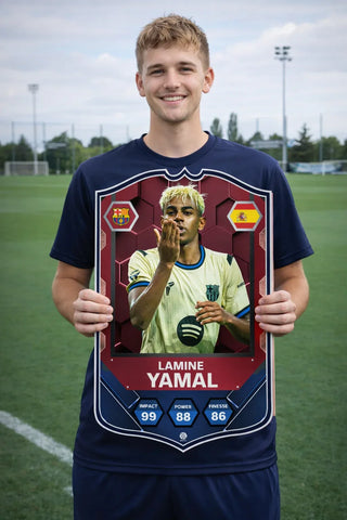 SPORTIFY CARDS
Pre-made Lamine Yamal FC Barcelona card printed on durable Foam PVC.
The teenager who broke every record before the world could keep up. Yamal became the youngest ever goalscorer at a European Championship, helped Spain win Euro 2024, and established himself as Barcelona's most exciting talent since a young Messi walked out of La Masia.
Premium 3mm foam PVC. High-resolution finish. UK and worldwide shipping. Starting from £15.