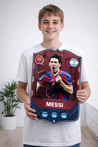 SPORTIFY CARDS
Pre-made Lionel Messi FC Barcelona card printed on durable Foam PVC.
The greatest to ever wear the Blaugrana. Messi spent over two decades at Barcelona, breaking every record imaginable — all-time top scorer, six Ballon d'Or titles in a Barça shirt, and four Champions League trophies. This card captures the era that made Messi a legend.
Premium 3mm foam PVC. High-resolution finish. UK and worldwide shipping. Starting from £15.