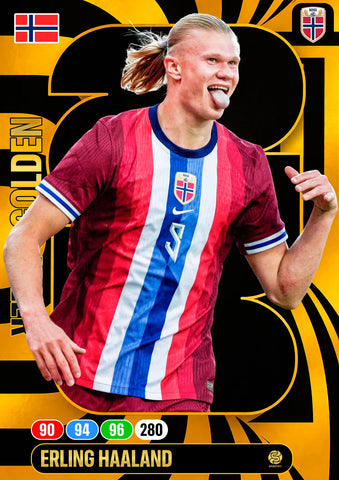 Erling Haaland Golden Baller personalised football card on Black Foam PVC