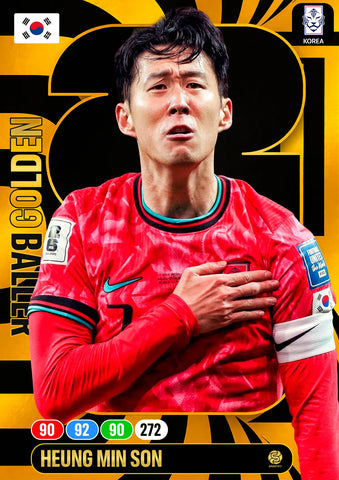 Heung Min Son Golden Baller personalised football card on Black Foam PVC