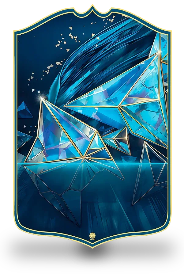 SPORTIFY CARDS
FC25 Team of the Season personalised FIFA card template featuring a deep blue design with shattered crystal diamond shards and glowing gold geometric detailing on a dark reflective lower finish. Build your own custom TOTS football card with your photo, name and stats. Printed on premium PVC with a high-resolution finish. The perfect personalised football gift. UK and worldwide shipping. Starting from £17.99.