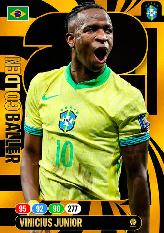 Vinicius Junior Golden Baller personalised football card on Black Foam PVC
